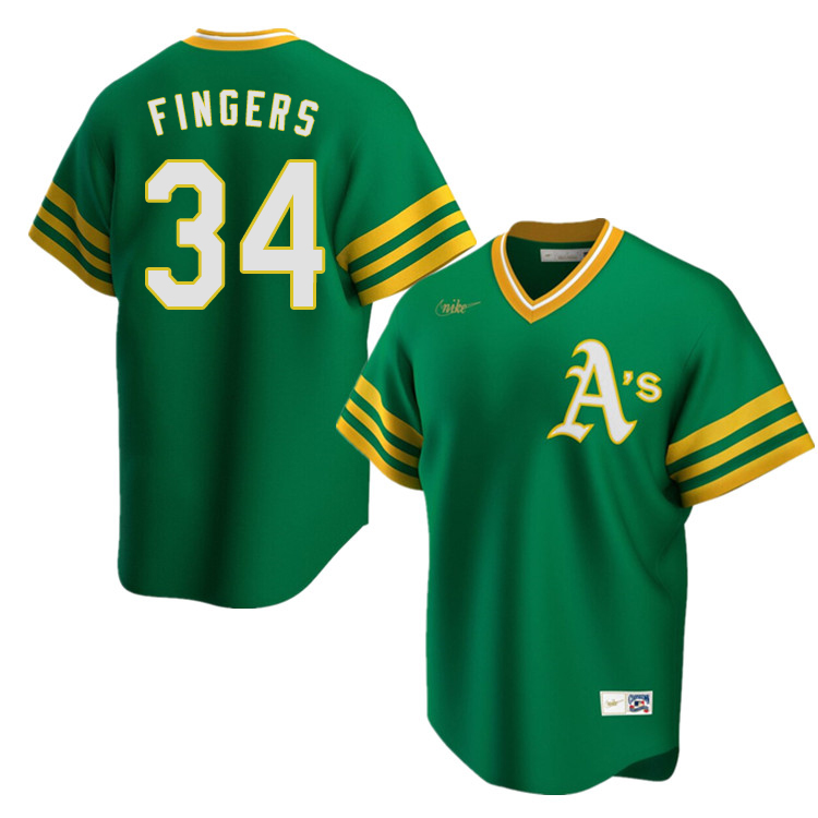 Nike Men #34 Rollie Fingers Oakland Athletics Cooperstown Baseball Jerseys Sale-Green